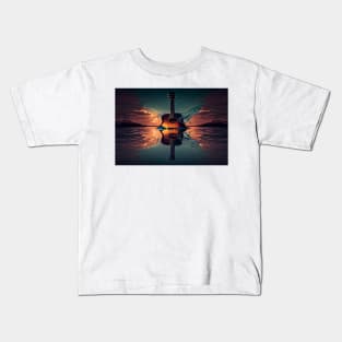 Commercial Guitar Art With Water Splashing In The Sunset Kids T-Shirt